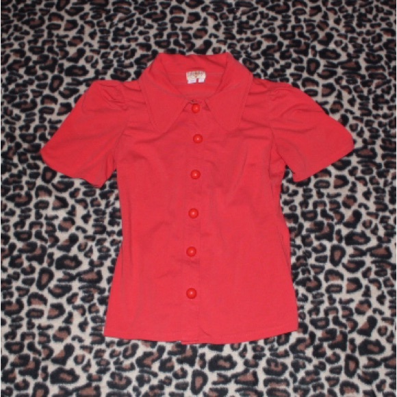 vintage 90s campy button down w/ puffed shoulders size small - Picture 1 of 4